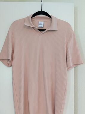 Zara Pale Blush Ribbed Polo Shirt
